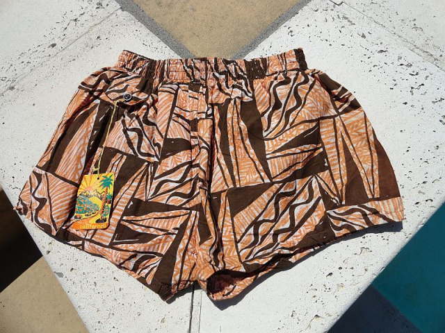 NEW Vintage 60s Brown Tapas Print Swim Trunks size M